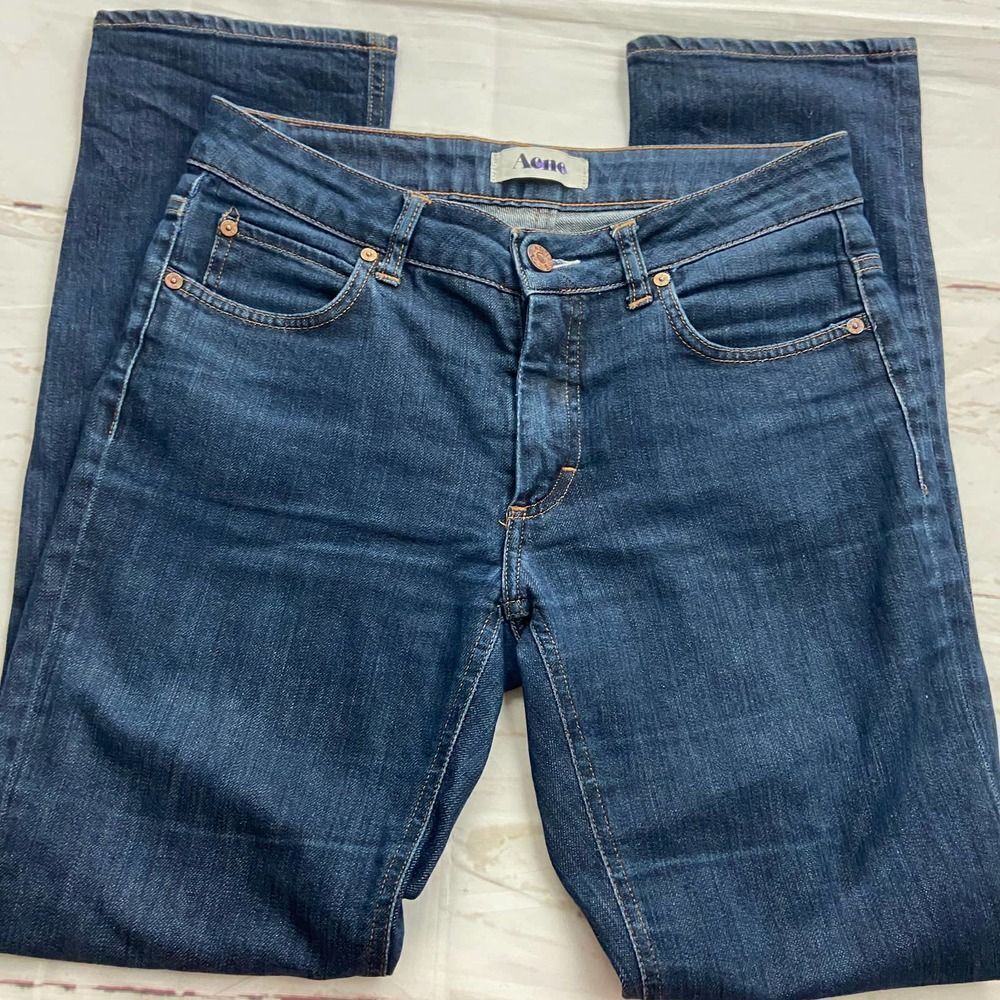 Acne Jeans Hex DC Dark Wash High Rise Stockholm Straight Jeans Womens 31x34